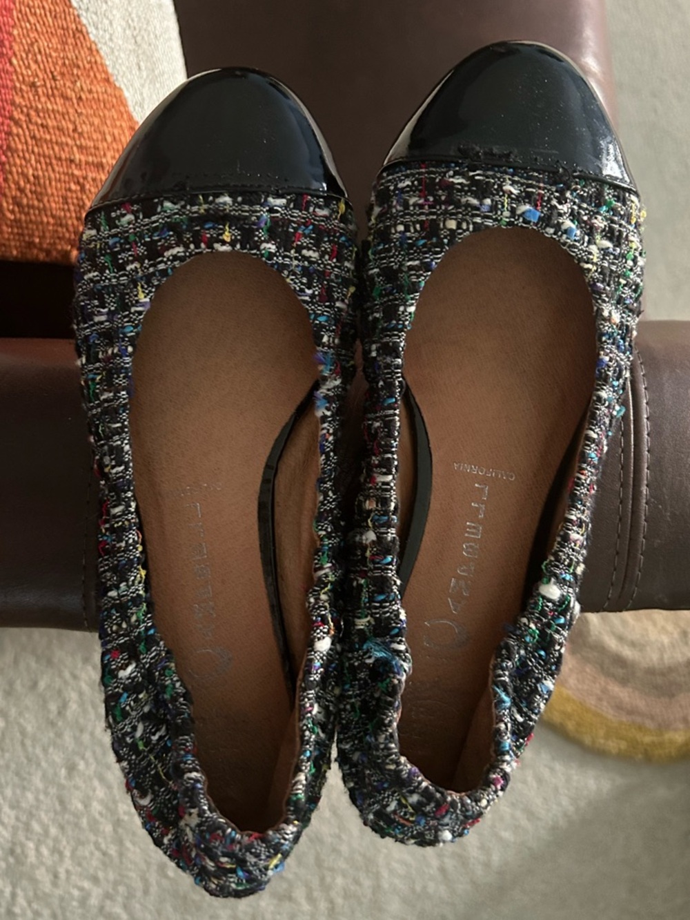 Jeffrey Campbell Multicolor Tweed Ballet Flats with Black Patent Toe